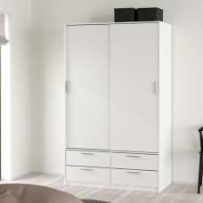 Lebanon Wooden Wardrobe With 2 Sliding Doors 4 Drawers In White - UK