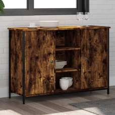 Lecco Wooden Sideboard With 2 Doors 2 Shelves In Smoked Oak - UK