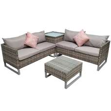 Ledyard Rattan Garden Corner Sofa Set In Light Grey - UK
