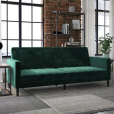Leeds Velvet Sofa Bed With Black Legs In Green - UK
