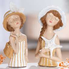 Leipzig Synthetic Resin Set Of 2 Women Sculpture In Matt Cream - UK