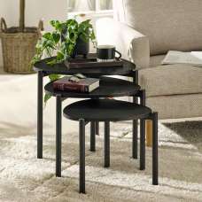Lelvra Wooden Nest of 3 Side Tables in Black Ash - UK