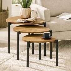 Lelvra Wooden Nest of 3 Side Tables in Oak - UK