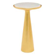 Leno 37cm White Marble Top Side Table With Gold Wooden Base - UK