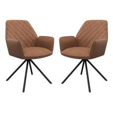 Lenox Tan Faux Leather Dining Chairs In Pair - UK