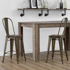 Lenox Wooden Bar Chairs With Bronze Metal Frame In Pair - UK