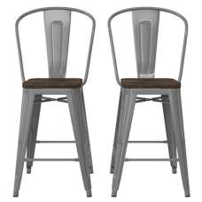 Lenox Wooden Bar Chairs With Silver Gun Frame In Pair - UK