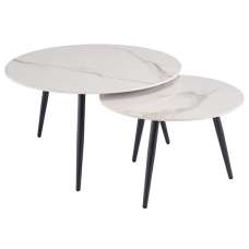 Lerato Round Set Of 2 Marble Coffee Tables In Kass Gold - UK