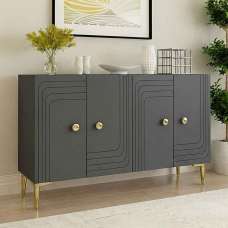 Lessi Wooden Sideboard with 4 Doors in Anthracite and Gold - UK
