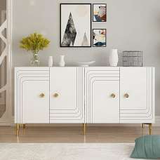 Lessi Wooden Sideboard with 4 Doors in White and Gold - UK