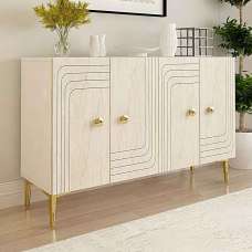 Lessi Wooden Sideboard with 4 Doors in White and Travertine Marble Effect - UK