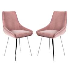 Levant Pink Velvet Dining Chairs In Pair - UK