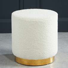 Lewes Small Boucle Fabric Pouffe With Gold Base In Ted White - UK