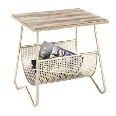Lewiston Wooden Side Table In Natural With Gold Metal Legs - UK
