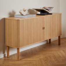 Lewiston Wide Wooden Storage Cabinet With 2 Sliding Doors In Oak - UK