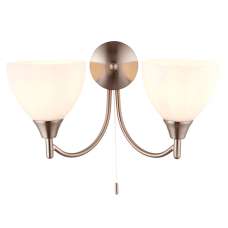 Lightson 2 Lights Matt Opal Glass Wall Light In Satin Chrome - UK