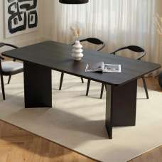 Linzor Rectangular Wooden Dining Table in Black - UK