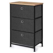 Lionel Wooden Top Chest of 3 Drawers with Black Metal Frame in Grey and Oak - UK