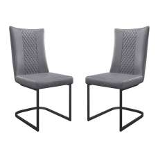 Liora Dark Grey Faux Leather Dining Chairs with Black Legs in Pair - UK