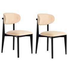 Lioro Beige Fabric Dining Chairs with Black Wooden Frame in Pair - UK