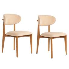 Lioro Beige Fabric Dining Chairs with Dark Oak Wooden Frame in Pair - UK