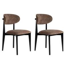 Lioro Brown Fabric Dining Chairs with Black Wooden Frame in Pair - UK