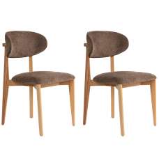 Lioro Brown Fabric Dining Chairs with Light Oak Wooden Frame in Pair - UK