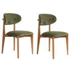 Lioro Green Fabric Dining Chairs with Dark Oak Wooden Frame in Pair - UK