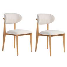 Lioro White Fabric Dining Chairs with Light Oak Wooden Frame in Pair - UK
