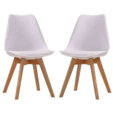 Livre Plastic Dining Chairs With Wooden Legs In Pair - White - UK