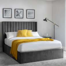 Laelia Velvet Storage Double Bed In Grey - UK