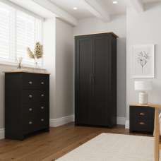 Loftus Wooden Bedroom Furniture Set With 2 Doors Wardrobe In Black And Oak - UK