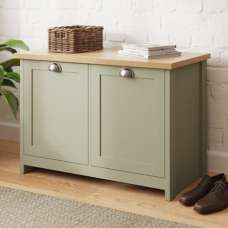 Loftus Wooden Shoe Cabinet With 2 Doors In Sage Green And Oak - UK