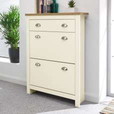 Loftus Wooden Shoe Cabinet With 2 Flap Doors In Cream And Oak - UK