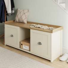 Loftus Wooden Shoe Storage Bench With 2 Doors In Cream And Oak - UK
