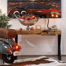 Longo Wooden Console Table With Metal Legs In Natural - UK