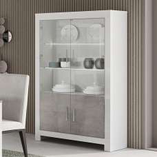 Lorenz High Gloss Display Cabinet 2 Doors In Grey White And LED - UK