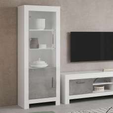Lorenz Left Hand Gloss Display Cabinet In Grey White And LED - UK