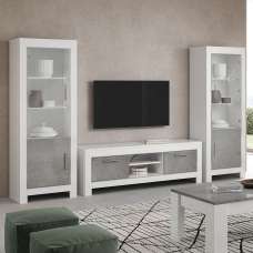 Lorenz Living Room Set With Display Cabinet In Grey White And LED - UK