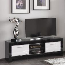 Lorenz Medium TV Stand In Black And White High Gloss With 2 Door - UK