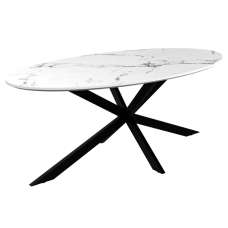 Loreto Wooden Oval Coffee Table In White Marble Effect - UK