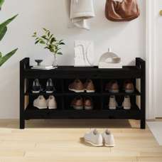 Lorman Wooden Shoe Storage Bench With 6 Shelves In Black - UK