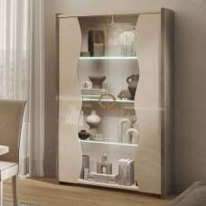 Losea Brown Marble Effect Display Cabinet in High Gloss with LED and 2 Doors - UK