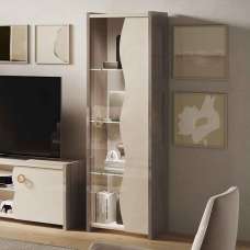 Losea Brown Marble Effect Display Cabinet in High Gloss with LED and Right Door - UK
