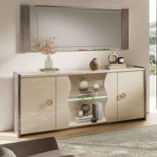 Losea Brown Marble Effect Large Sideboard in High Gloss with LED and 4 Doors - UK