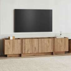 Lowenio Wooden TV Stand with 4 Doors in Atlantic Pine and Anthracite - UK