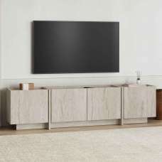 Lowenio Wooden TV Stand with 4 Doors in Travertine Marble Effect - UK