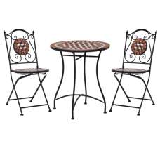 Lucca Ceramic Tile 3 Piece Mosaic Bistro Set In Terracotta - UK