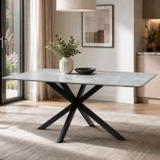 Luciano Italy Grey Sintered Stone Top Dining Table with Black Metal Legs - UK