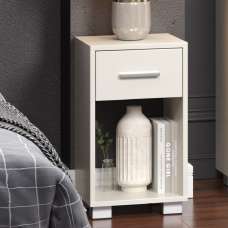 Lufkin Wooden Bedside Cabinet With 1 Drawer In White - UK